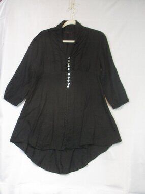 Romeo & Giulia Women’s Black Linen Tunic M Crochet Italy Luxury Lagenlook